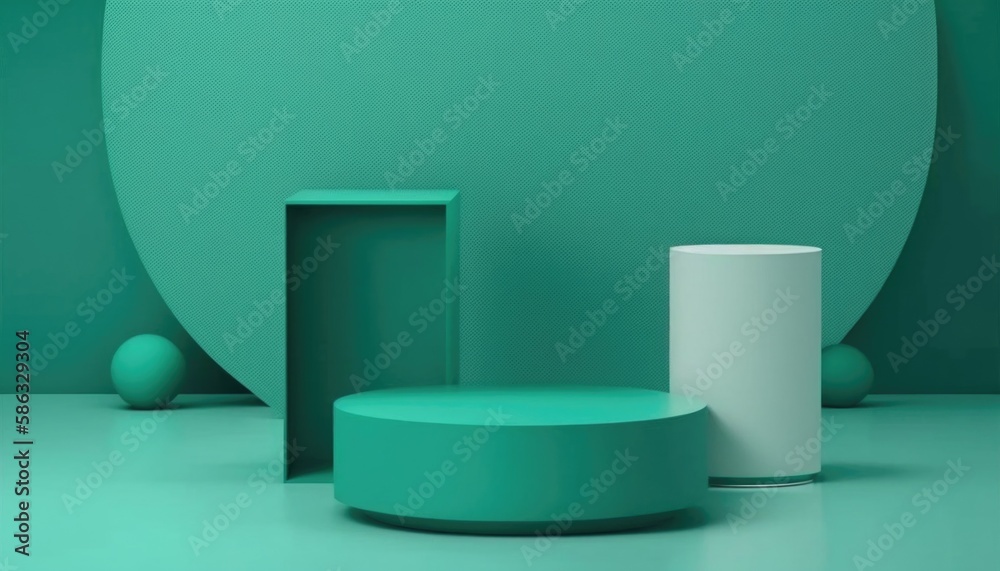 Empty podium, mock up placement display, blank beauty stand for cosmetic product fashion ads on minimal green background. Luxury pedestal stage mockup scene platform ai generative concept. Empty podium, mock up placement display, blank beauty stand for cosmetic product fashion ads on minimal green background. Luxury pedestal stage mockup scene platform ai generative concept.