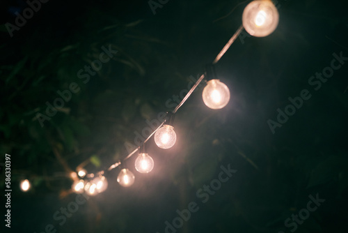A string of lights at night