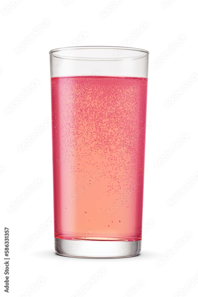 Glass of pink soda soft drink isolated on white background. Taste of strawberry, raspberry, grapefruit, watermelon or cherry. Glass of pink soda soft drink isolated on white background. Taste of strawberry, raspberry, grapefruit, watermelon or cherry.