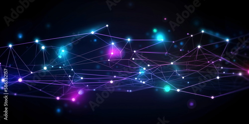 Abstrakte Verbindungsstruktur  auf dunklem Hintergrund Netzwerkkonzept mit Verbindungspunkten und Linien - erstellt mit KI  © Marc Kunze