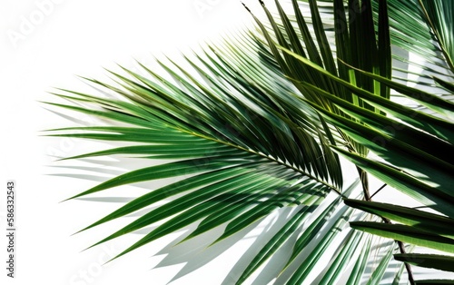 Palm fronds in the bottom right corner on a white background     Generative AI