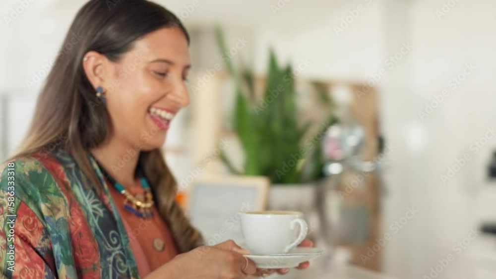 Barista serving customer, smile in coffee shop with hot drink, professional and happy people in cafe. Service, cup with beverage and premium caffeine, latte or espresso with social conversation Barista serving customer, smile in coffee shop with hot drink, professional and happy people in cafe. Service, cup with beverage and premium caffeine, latte or espresso with social conversation