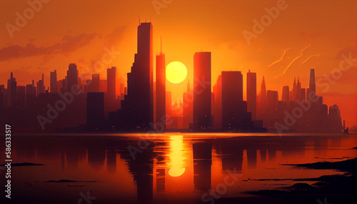 Beautiful sunset landscape. Realistic illustration