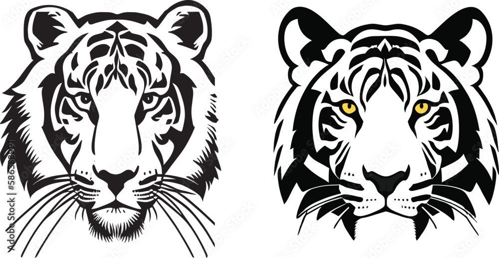  Tiger Head Silhouette Vector Art 