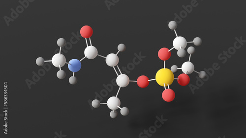 monocrotophos molecule, molecular structure, organophosphate insecticide, ball and stick 3d model, structural chemical formula with colored atoms photo