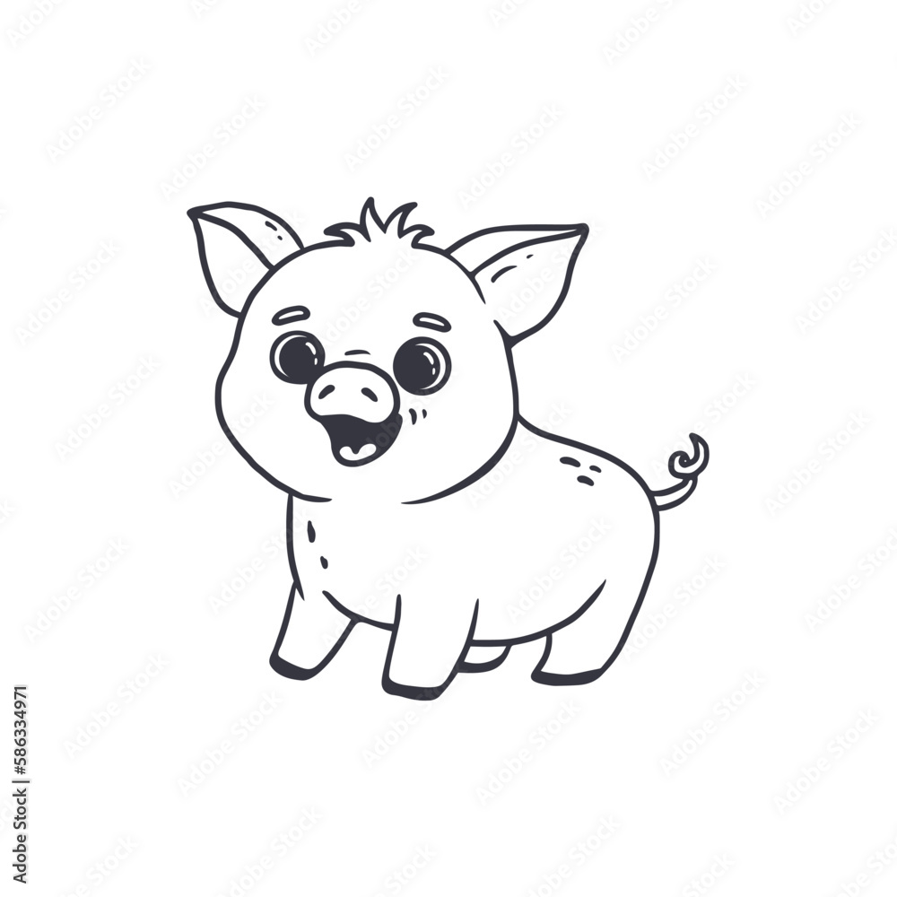 Cute cartoon pig,doodle,outline.Vector illustration Cute cartoon pig,doodle,outline.Vector illustration