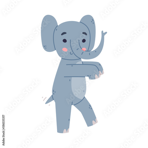 Funny Elephant with Large Ear Flaps and Trunk Walking and Smiling Vector Illustration