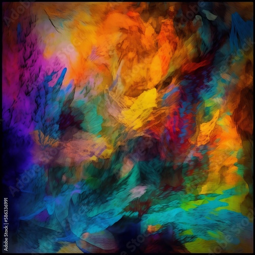 Explosion with multicolored blurred shapes and textures