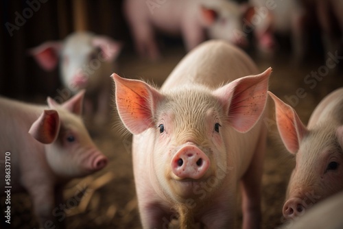 Pigs on the farm. Generative AI © AIproduction