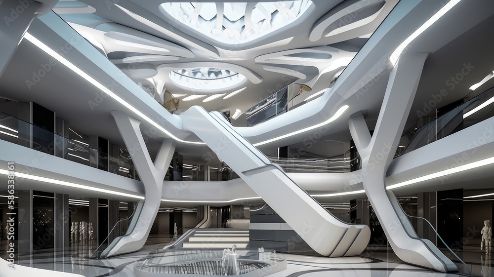 Design concept of a futuristic shopping mall interior, showcasing ...
