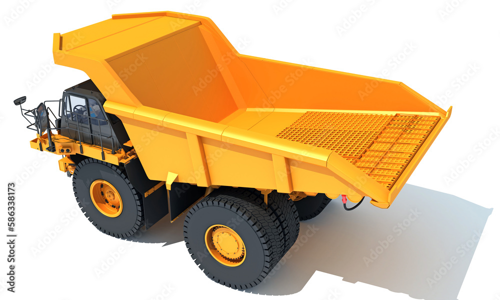 Mining Dump Truck heavy construction machinery 3D rendering on white background Mining Dump Truck heavy construction machinery 3D rendering on white background