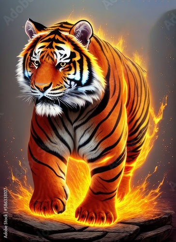 Tiger  tiger on fire  Generative AI Art Illustration 01