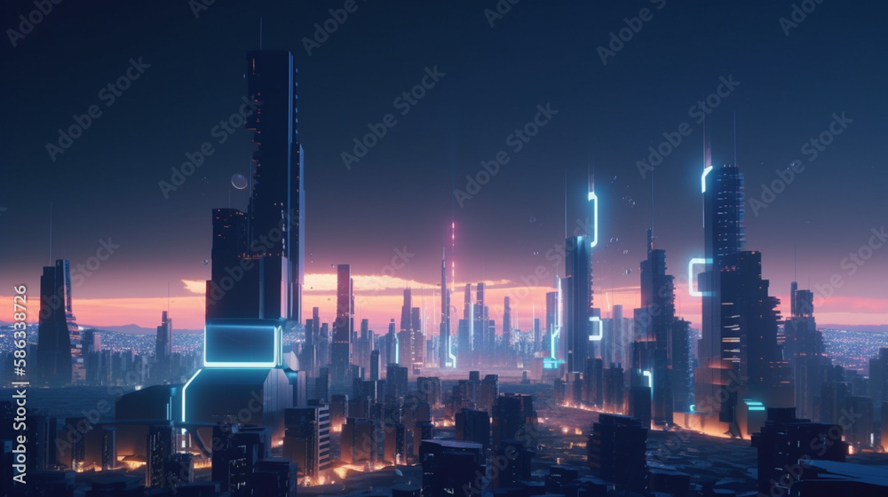 City skyline at dusk Generative AI