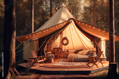 Luxury glamping in the beautiful forest. Glamorous camping