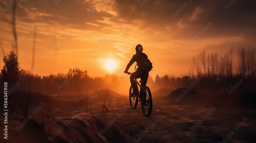 Silhouette of a person riding a bike Generative AI Silhouette of a person riding a bike Generative AI