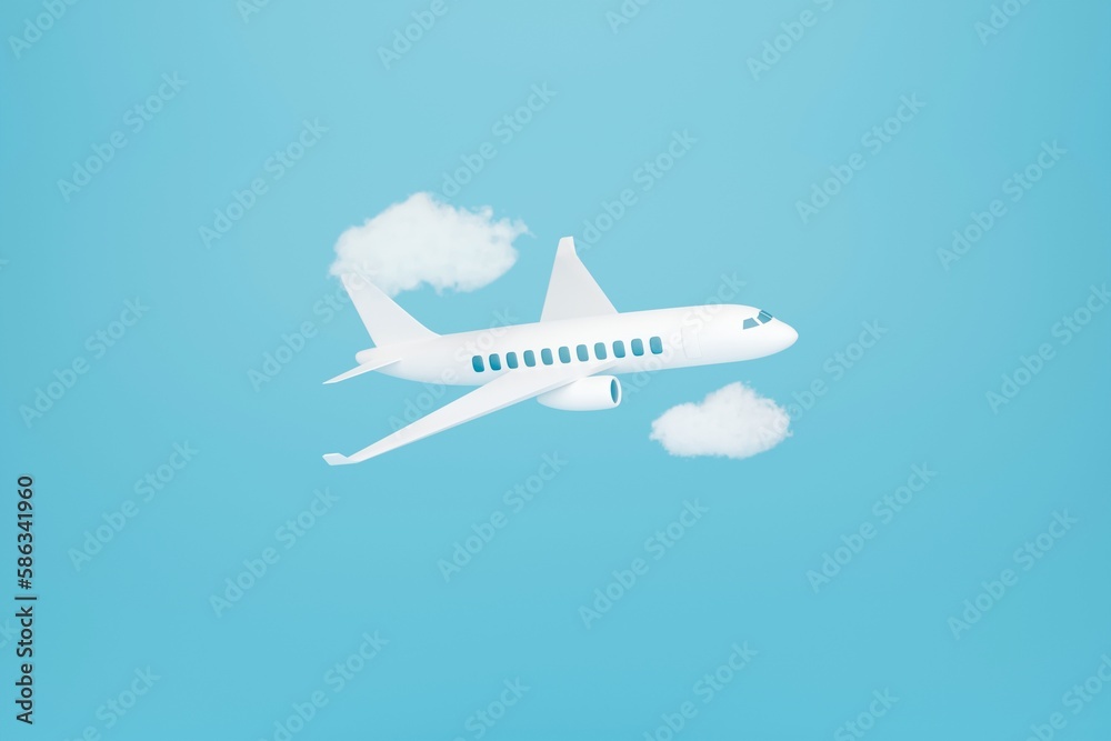 Airplane in the blue sky. 3d rendering