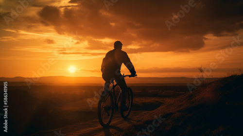 Silhouette of a person riding a bike Generative AI