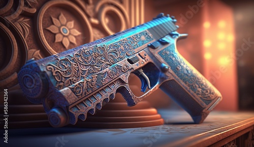 Prismatic Firepower with a Fictional Stunning Multicolored Handgun Displayed in Detail Generated by AI