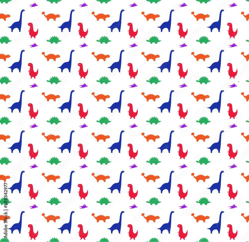 Seamless pattern of different types of the dinosaurs