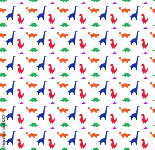 Seamless pattern of different types of the dinosaurs
