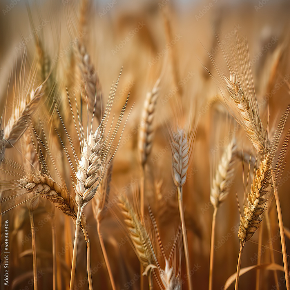 AI generated Ears of wheat on the field at sunset, shallow depth of field AI generated Ears of wheat on the field at sunset, shallow depth of field