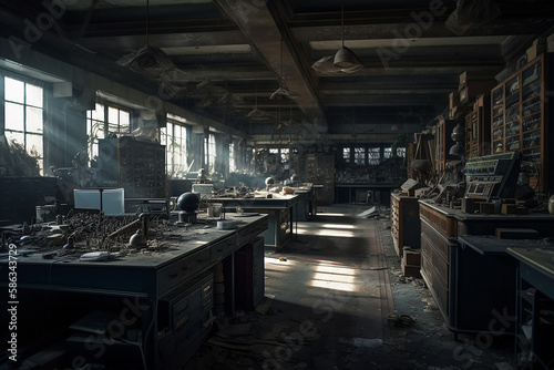 An Eerie, Abandoned Laboratory Filled With Dangerous Experiments And Malfunctioning Machinery. Generative AI