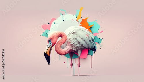 Flamingo abstract wallpaper. Background with cute flamingo bird in Pastel colors generative ai © Roman