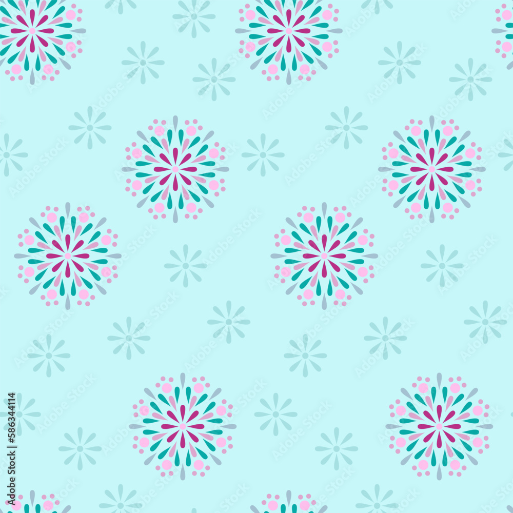 Abstract floral blue background. Vector illustration. Seamless pattern with decorative elements. 