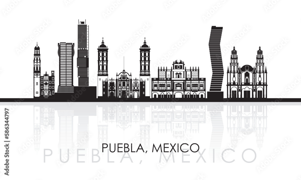 Silhouette Skyline panorama of city of Puebla, Mexico - vector illustration