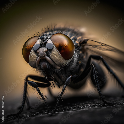 Close up macro of a fly insect with orange eyes
