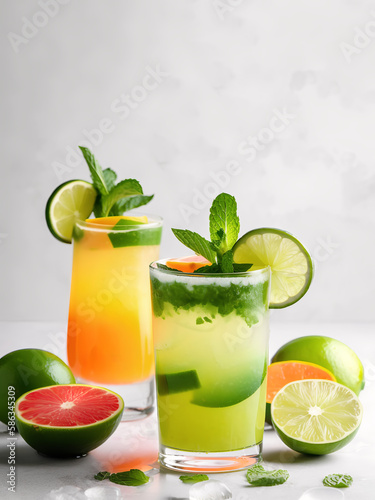 Mojito cocktail with lime and mint generative AI (ID: 586345309)
