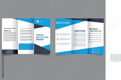 Blue trifold brochure brochure template. Corporate brochure, trifold template design
