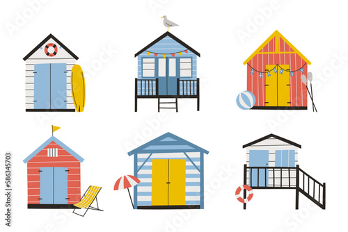 Set of hand drawn beach huts