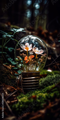 a_beautiful_flower_growing_inside_a_broken_light_bulb_on_Generative AI