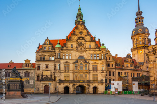 Sunrise view of Georgentor in German town Dresden photo