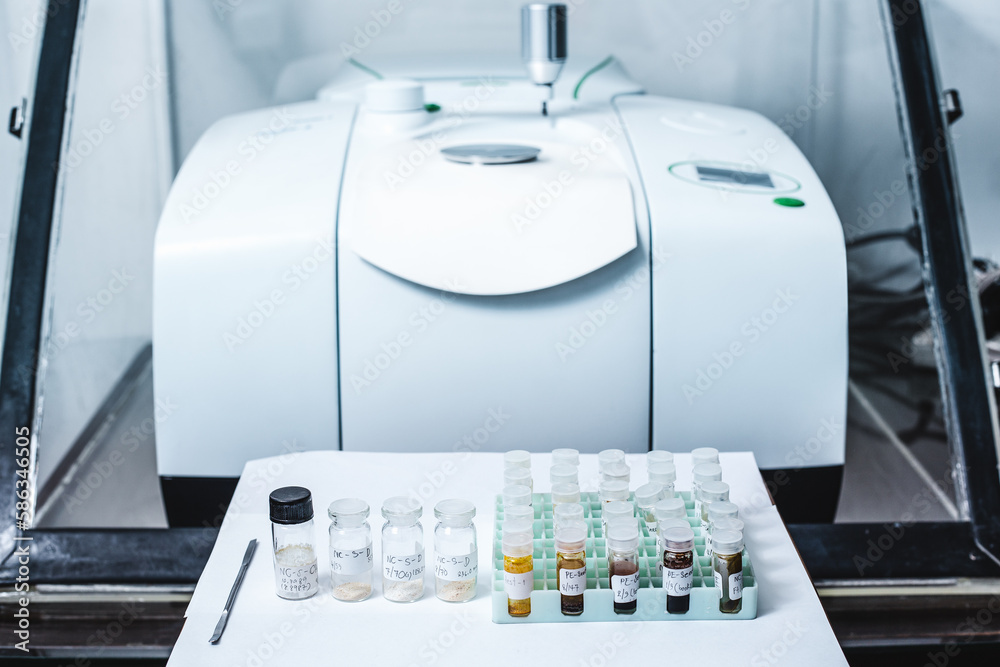 Fourier Transform Infrared Spectroscopy FTIR instrument and sample in ...