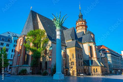 Sunrise view of Saint Nicholas church in Leipzig, Germany photo