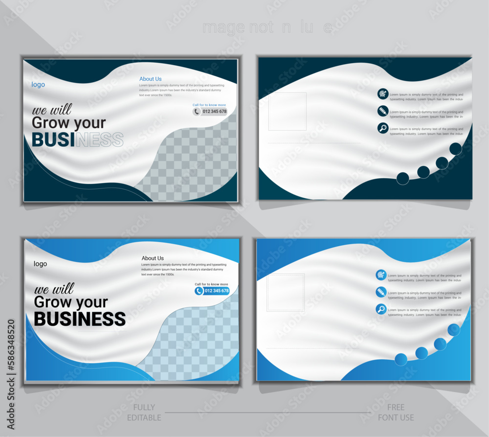 Vector post card design layout for corporate business and marketing agency, post card design with abstract shape 