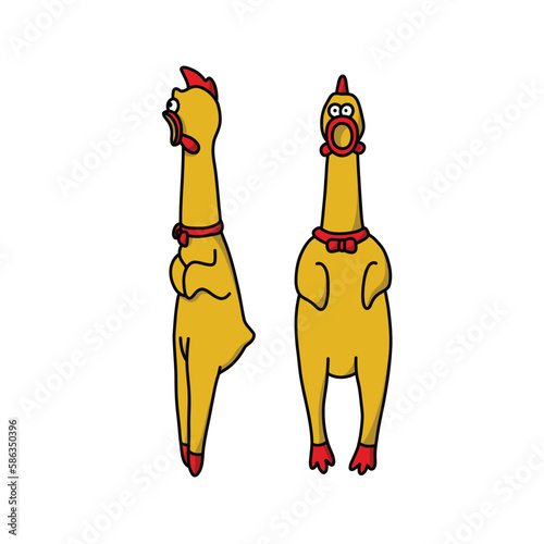 rubber chicken toy doodle icon, vector color line illustration