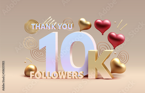 Thank you 10k followers, peoples online social group, happy banner celebrate, Vector illustration