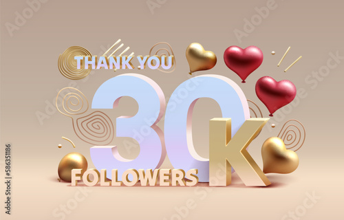 Thank you 30k followers, peoples online social group, happy banner celebrate, Vector illustration