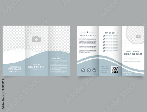 Trifold brochure with gray waves. Creative and Professional tri fold brochure vector design. Vector file.