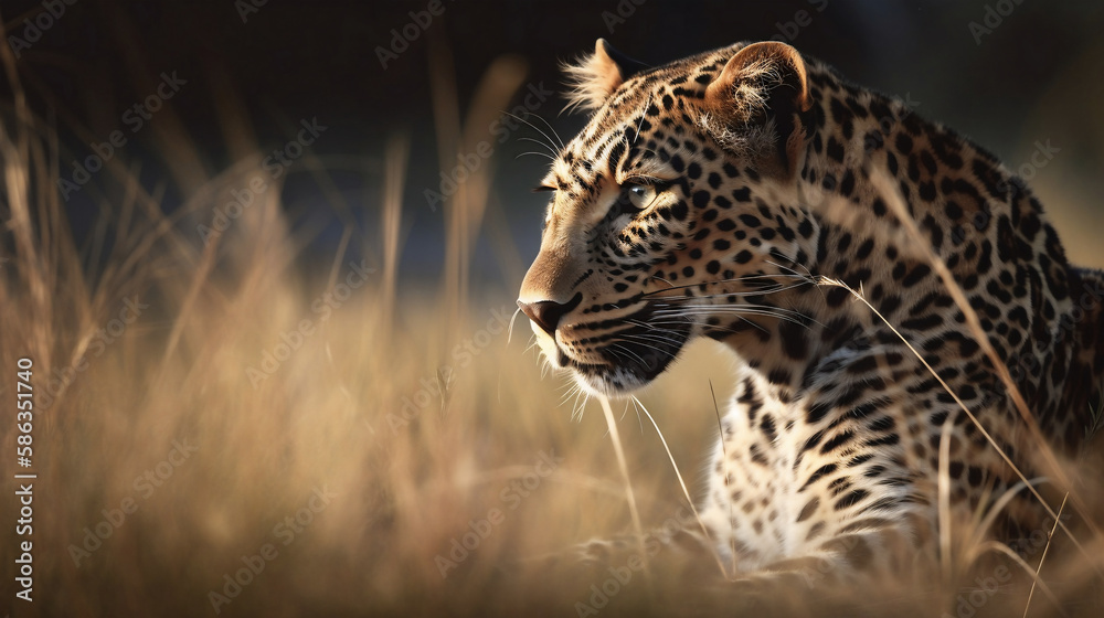 Fototapeta premium King of the Savanna: Leopard in the Wild (Generative AI)