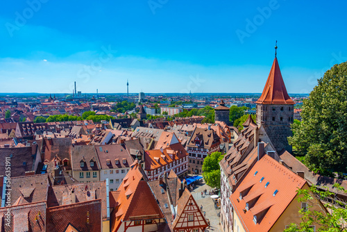 Obraz na płótnie Panorama view of German town Nürnberg from Kaiserburg castle