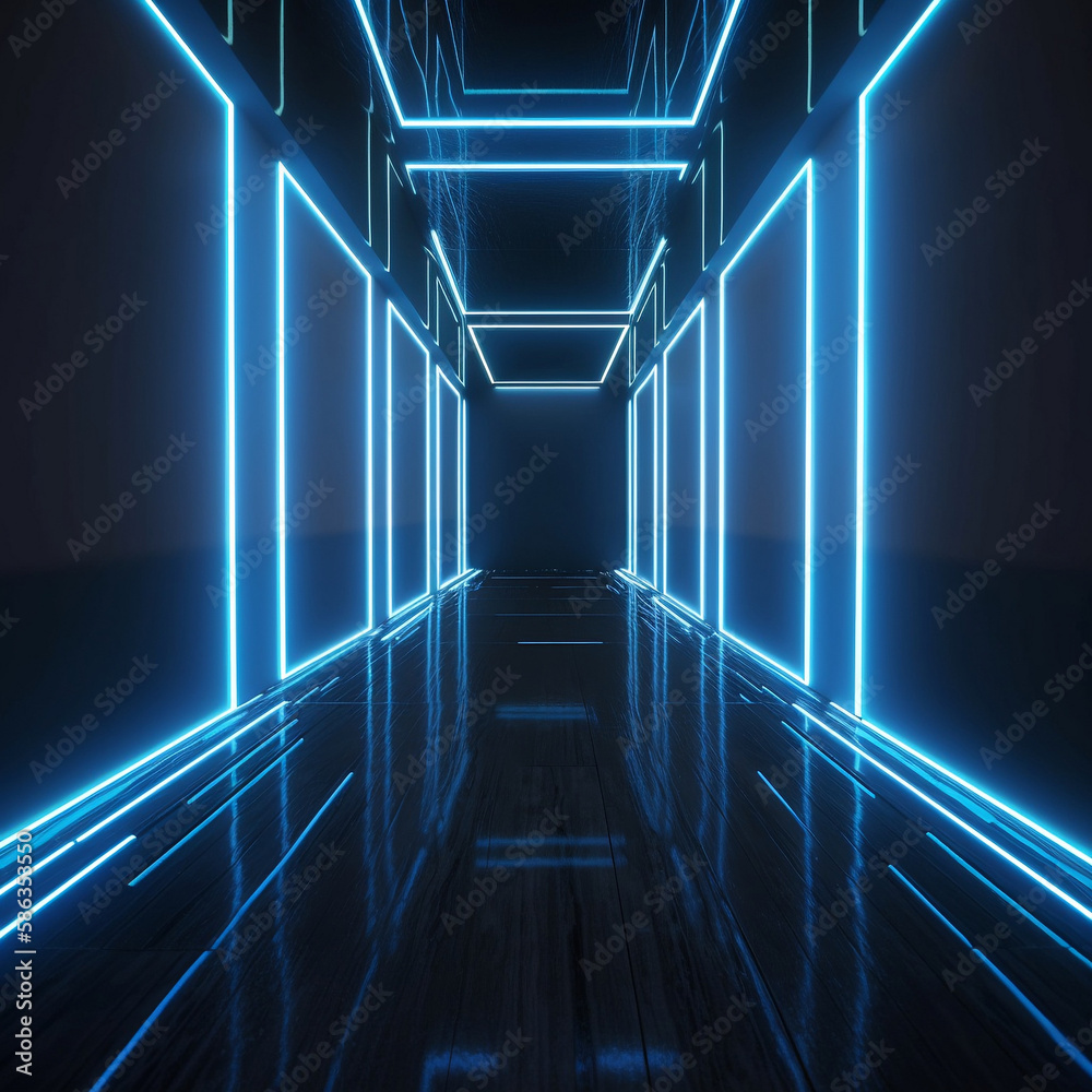 Sci Fy fading neon lines in a dark hall, 3d rendering, abstract, glowing lines ,futuristic , backround, ai Sci Fy fading neon lines in a dark hall, 3d rendering, abstract, glowing lines ,futuristic , backround, ai