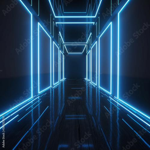 Sci Fy fading neon lines in a dark hall  3d rendering  abstract  glowing lines  futuristic   backround  ai 
