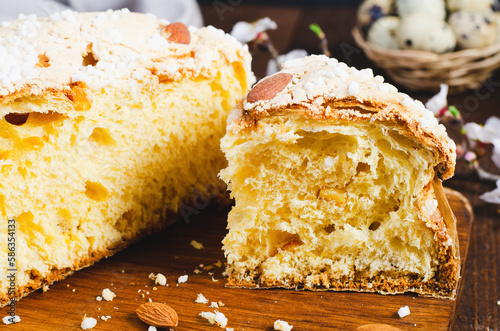 Colomba, Italian Easter Dove Cake on Wooden Background