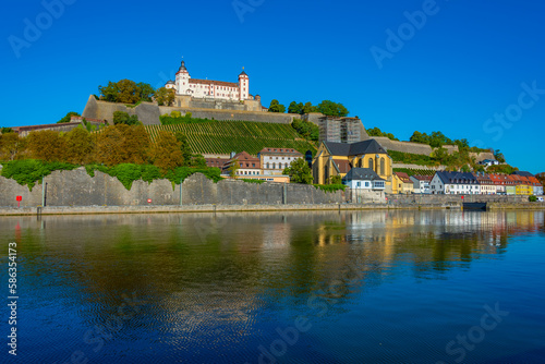 Panorama view of Marienberg fortress and Saint Burkard church in Würzburg, Germany photo