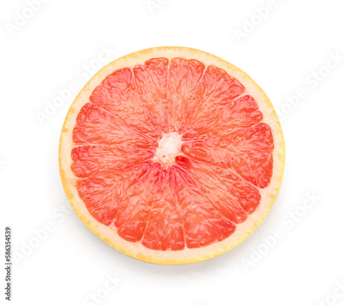 Slice of juicy grapefruit isolated on white background