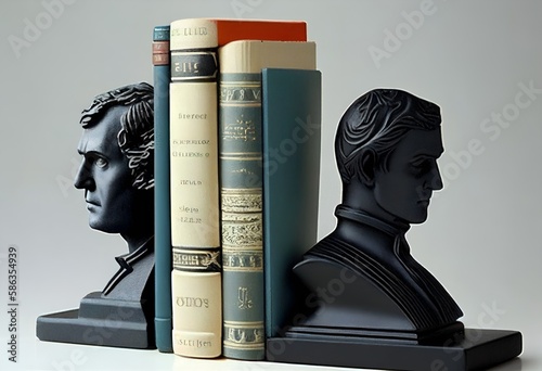 Bookend of 2 human heads for the ends of a row of books